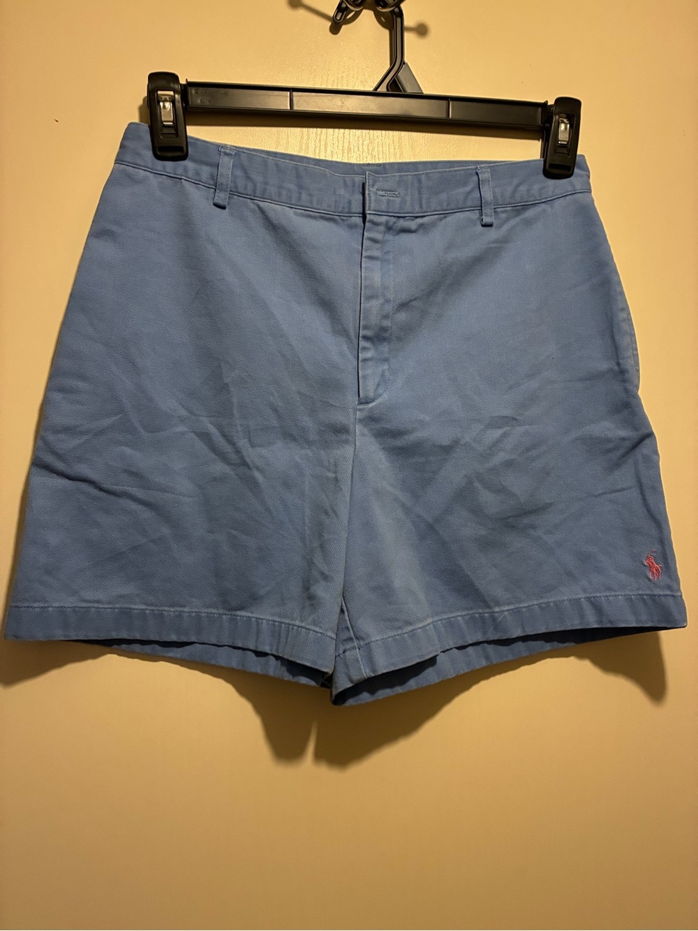 Ralph Lauren Sky Blue Cotton Chino Shorts with Pink Pony